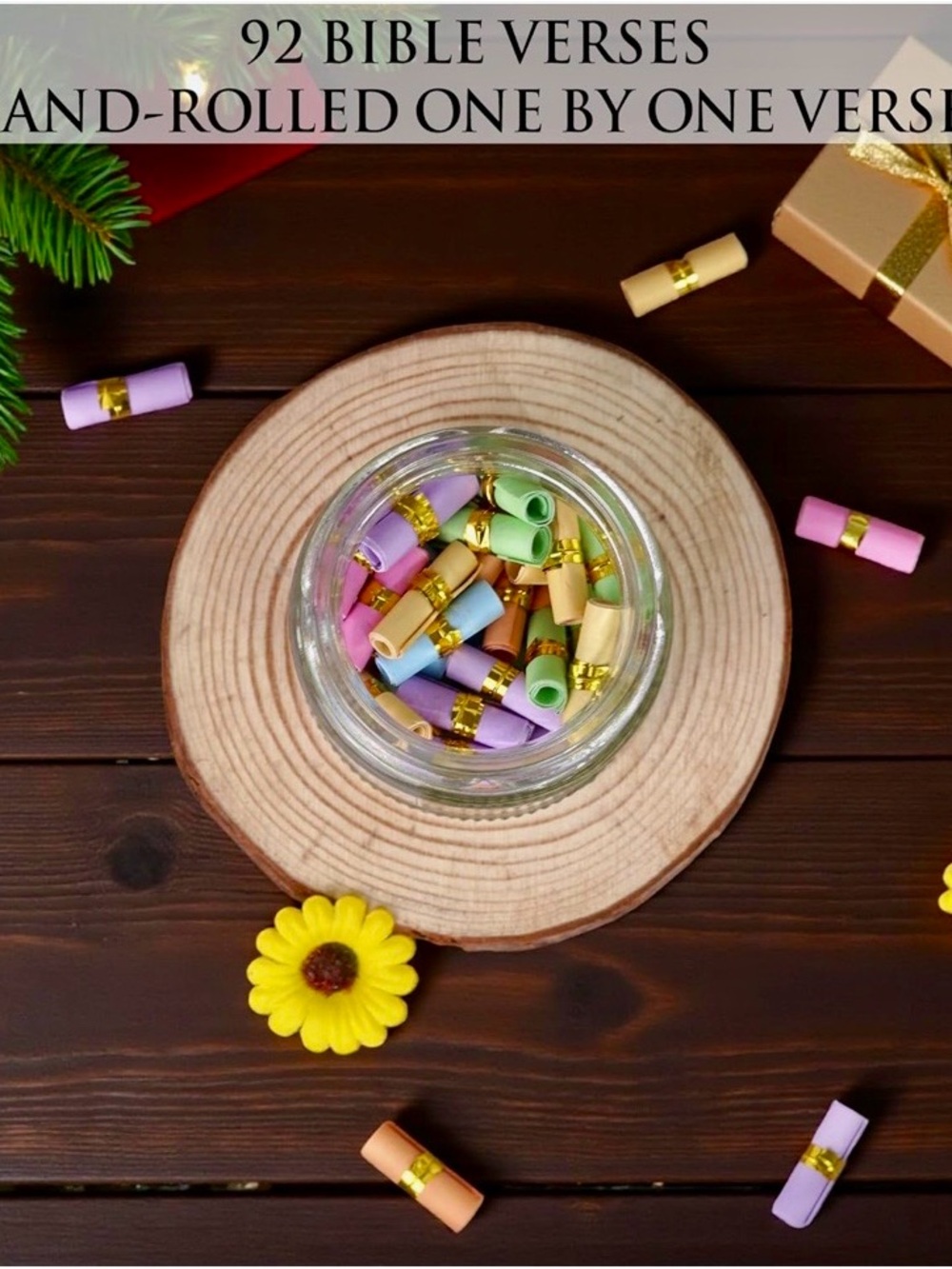 Bible Verse Jar - 92 Hand-Rolled Bible Scrolls for Daily Encouragement - Picture 4 of 4